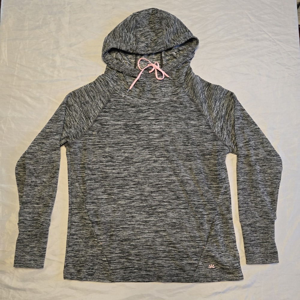 Lukka Womens Med Heathered Gray Activewear Long Sleeve Hoodie Sweatshirt Pockets
